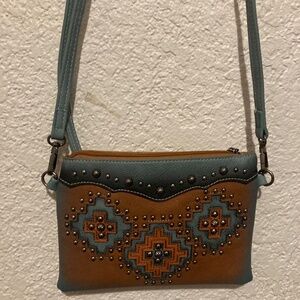 Montana West Brown Aztec Studded Turquoise Crossbody western wear
